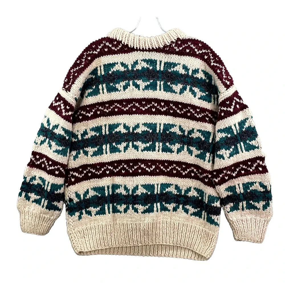 Artisanal Sweater Mens XL Multi Fair Isle Nordic Chunky Hand Knit‎ Drop Shoulder